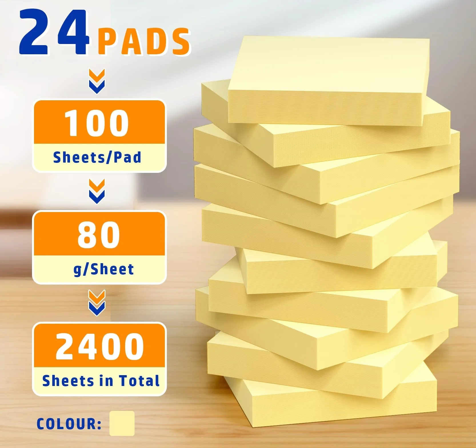 Agoer Notes Autocollantes 2400 Feuilles Super Sticky 76x76 mm 12 Blocs