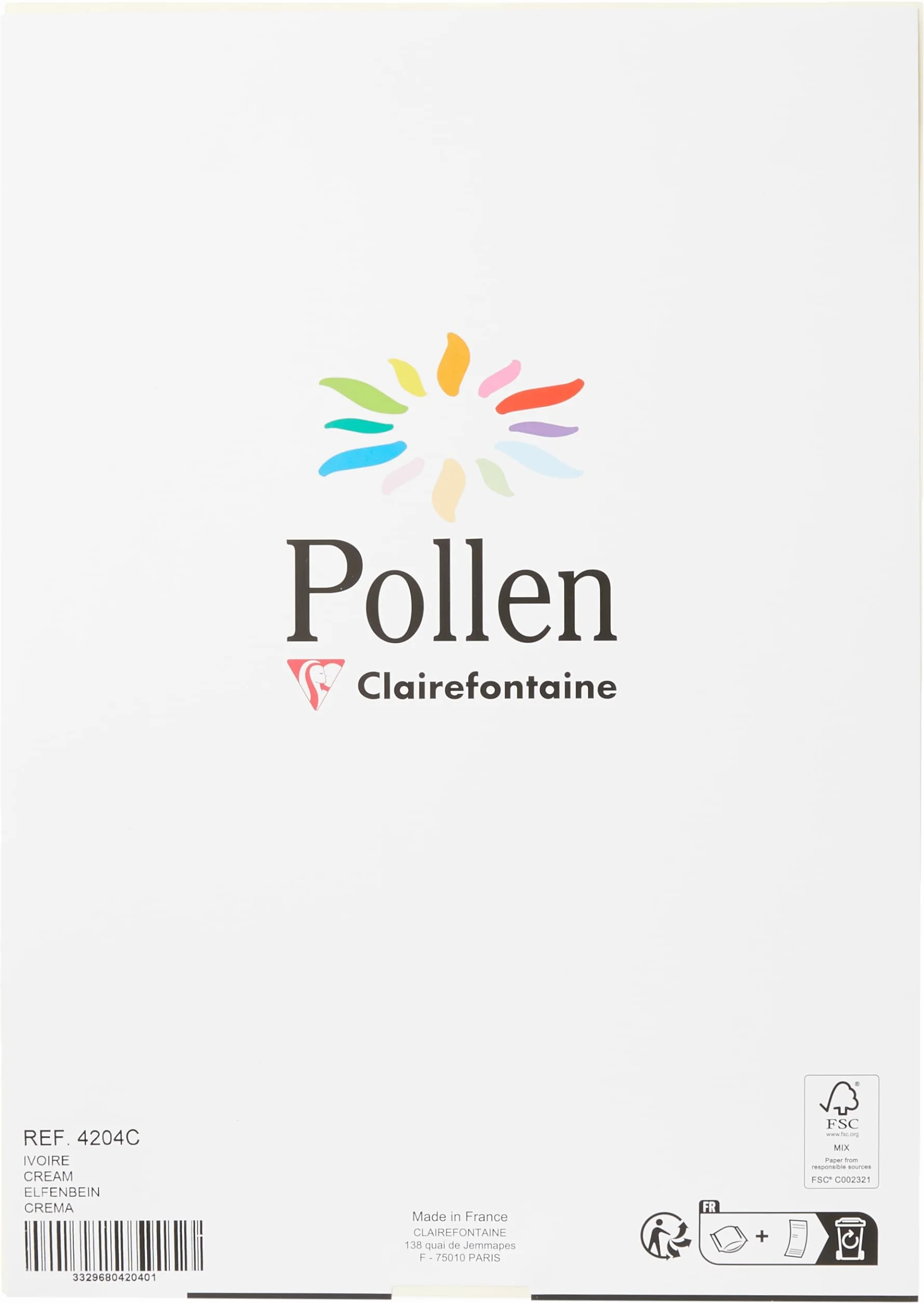 Clairefontaine 4204C Étui 50 Feuilles Papier A4 120g/m² Ivoire Pollen Premium Lisse