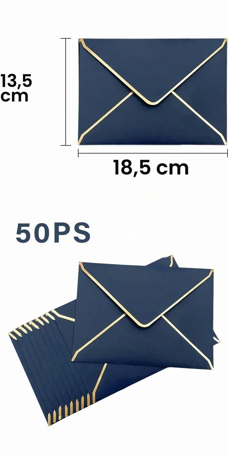 Enveloppes d'invitation deluxe en papier blanc 13,5 x 18,5 cm 50 pièces pour mariage anniversaire (bleu)