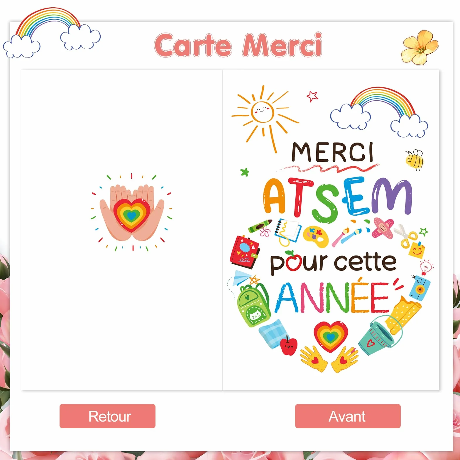 Carte Merci ATSEM Fin d'Année avec Enveloppe Porte-Clé Cadeau Maternelle