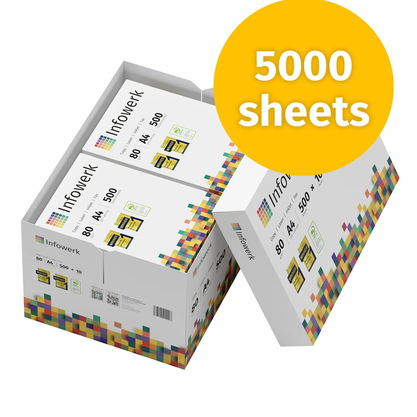 Papier A4 80 g/m² 5000 feuilles lot PEFC blanc CIE 160 pour imprimante photocopieuse
