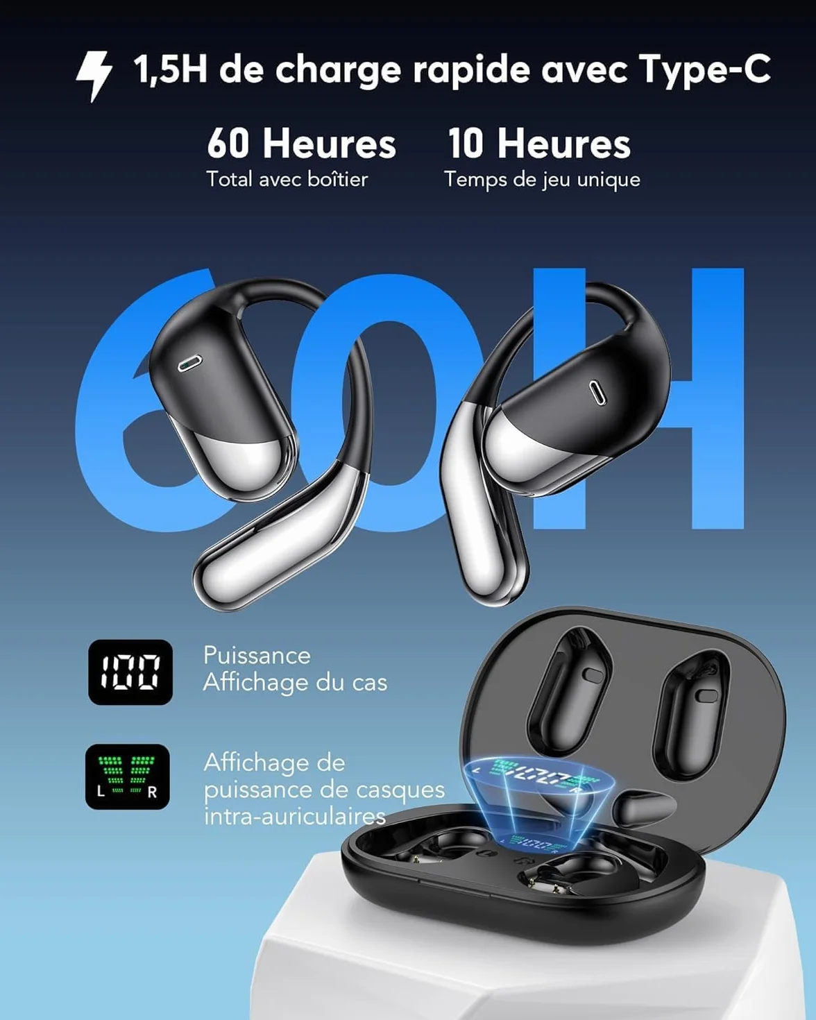 Oreillette de Traduction Instantanée 3 en 1, Bluetooth 6.1, 198 Langues, Autonomie 80 Heures
