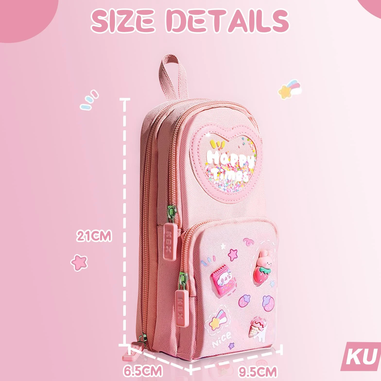 Trousse Crayon Cartoon Motif Big Capacity Pencil Case 3 Compartiments pour Étudiants Enfants Filles Garçons École Bureau (Rose)