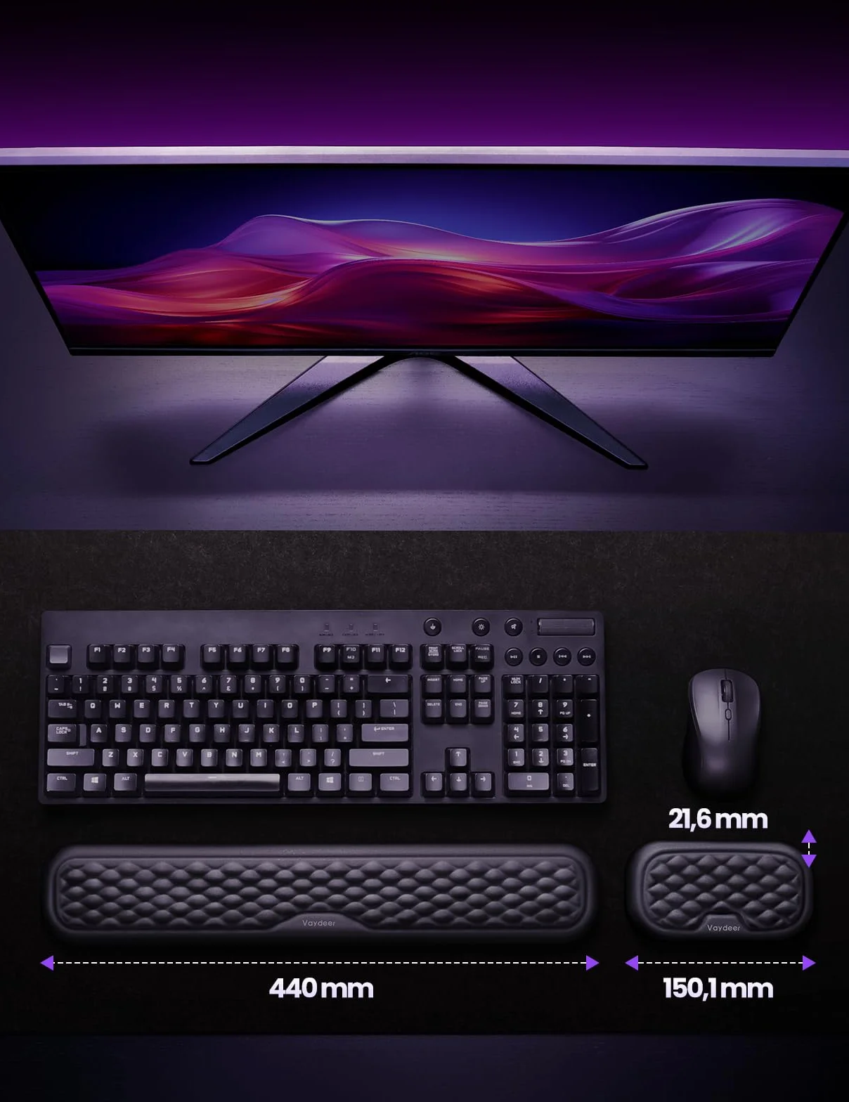Vaydeer Repose-Poignet Clavier Souris Mousse Mémoire Kit Antidérapant Wrist Rest Pad Ordinateur Portable Noir