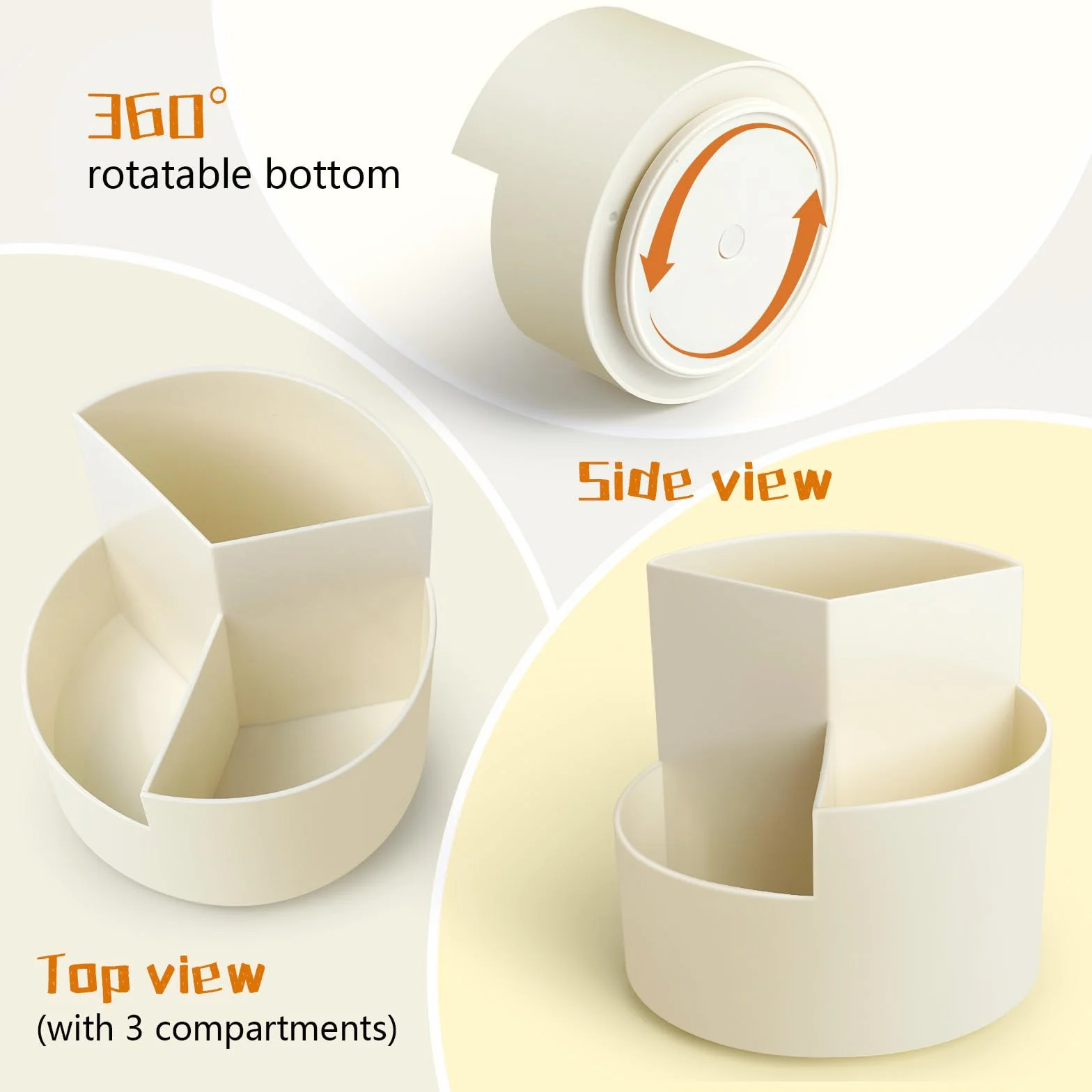 Rotatif Pot à Crayon, Porte-Stylos Pivotant à 360 Degrés avec 3 Compartiments, Rangement de Bureau Grande Capacité - Blanc