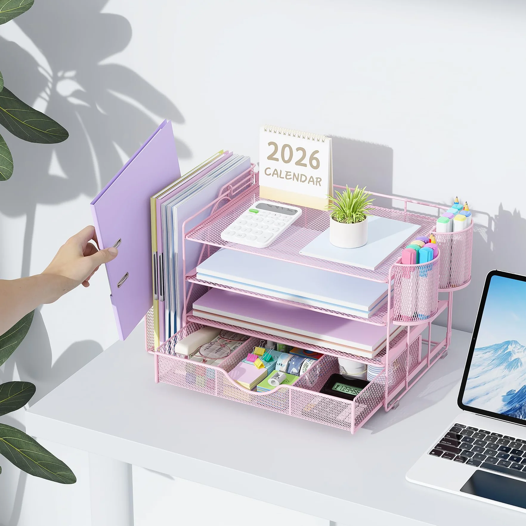 Gianotter Organiseur de papier 4 niveaux avec porte-documents et tiroir pour bureau