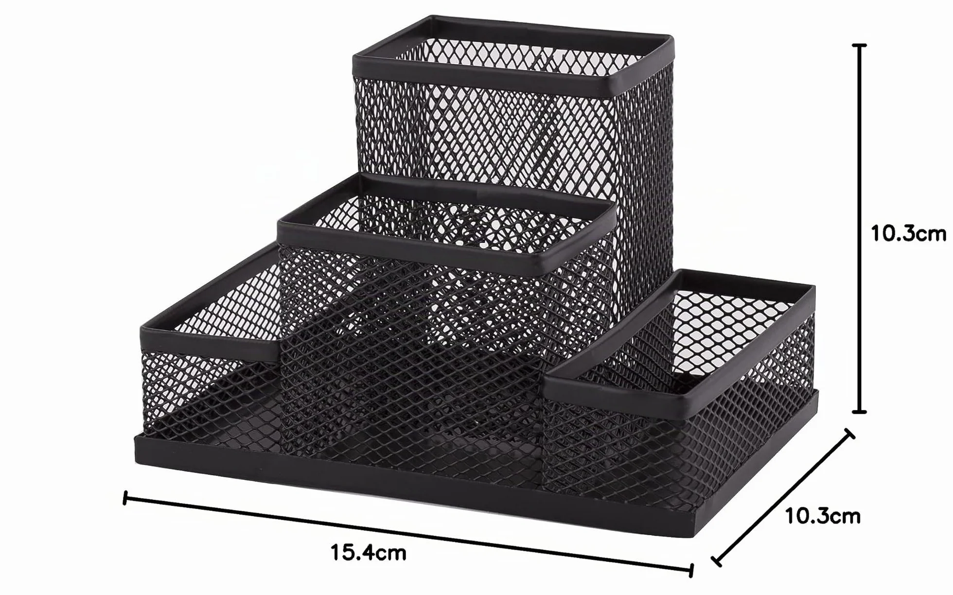 D.RECT Organiseur de Bureau Métal 103x154x103 mm Noir Pot à Crayons Porte-notes Rangement