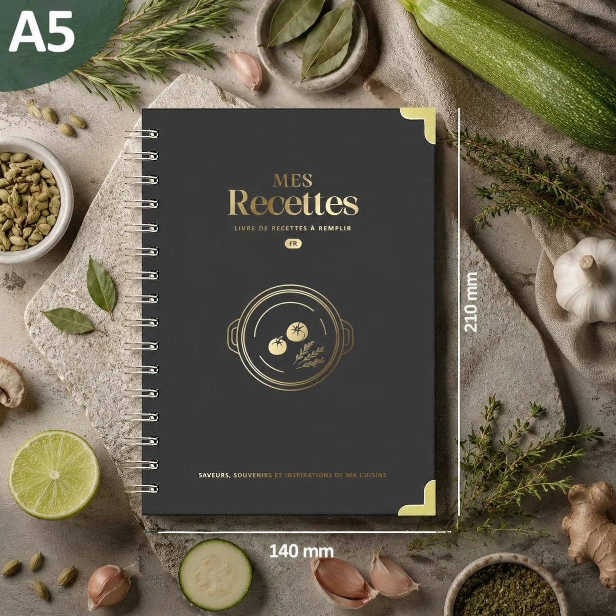 Carnet de recette à remplir A5, cahier de recettes vierge pour 100 recettes, livre de cuisine