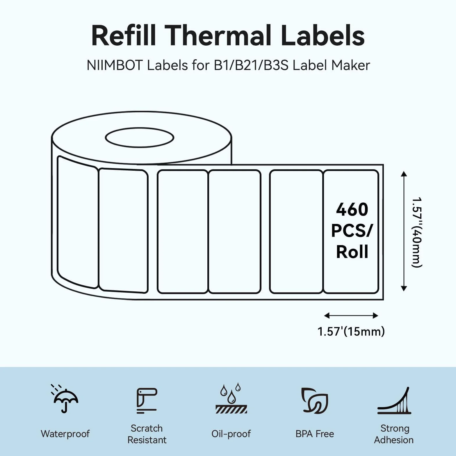 NIIMBOT Clair Étiquettes autocollantes imperméables 40x15mm pour étiqueteuse B1/B21/B3S