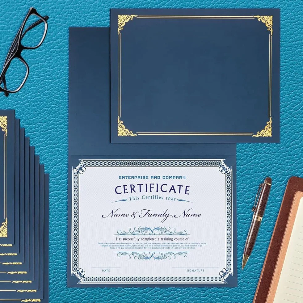 Porte-Certificats avec Bordure en Feuille d'Or, Format 8,5 x 11 Pouces, Lot de 10