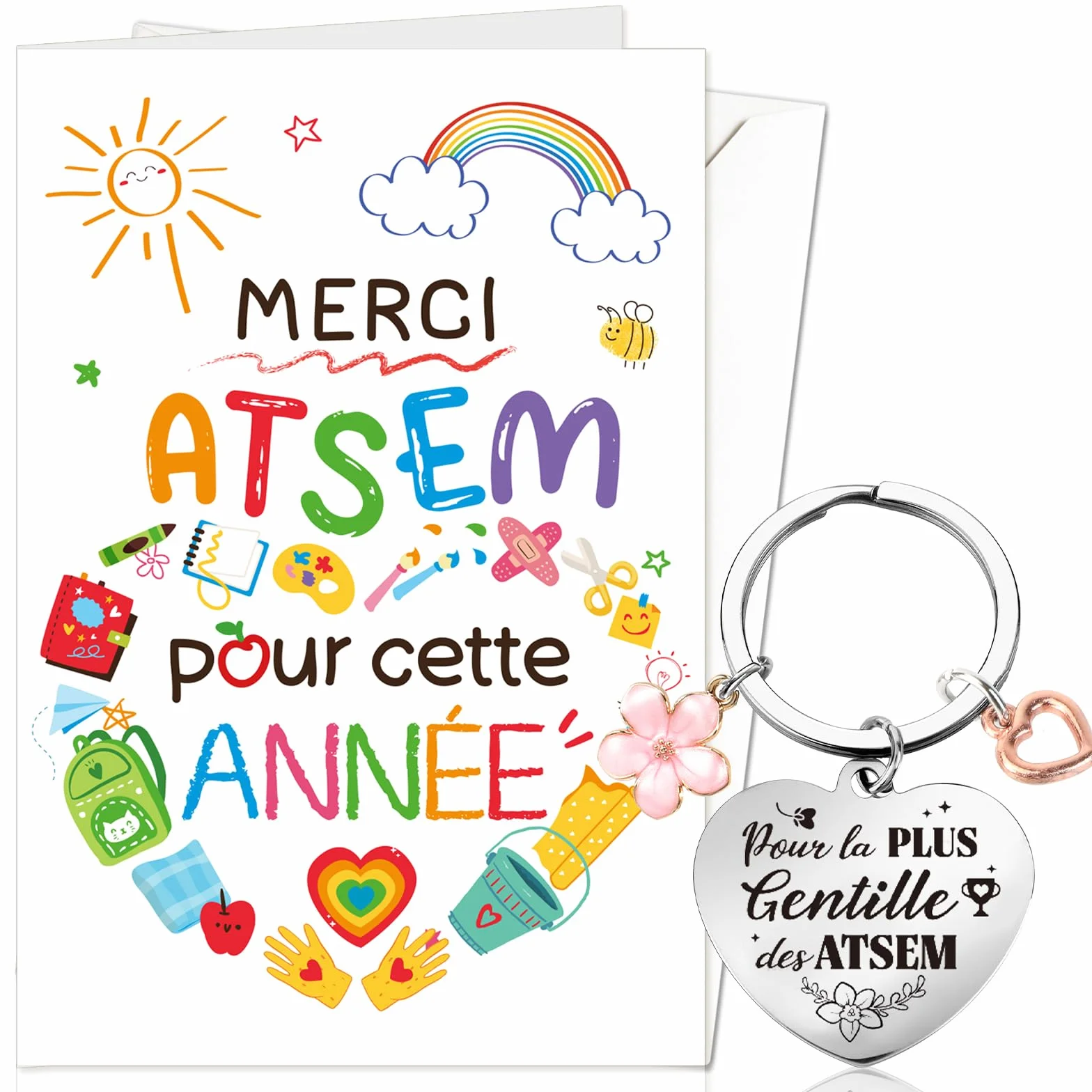 Carte Merci ATSEM Fin d'Année avec Enveloppe Porte-Clé Cadeau Maternelle