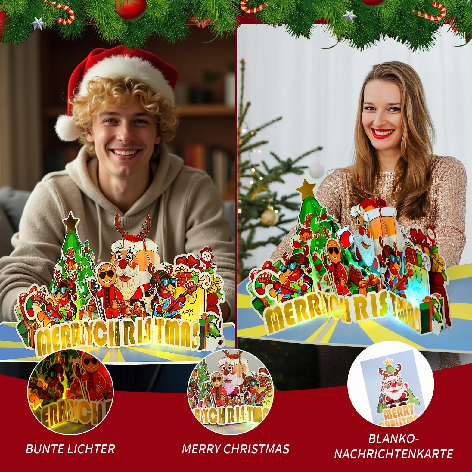 Carte de Noël pop-up 3D avec musique et lumière