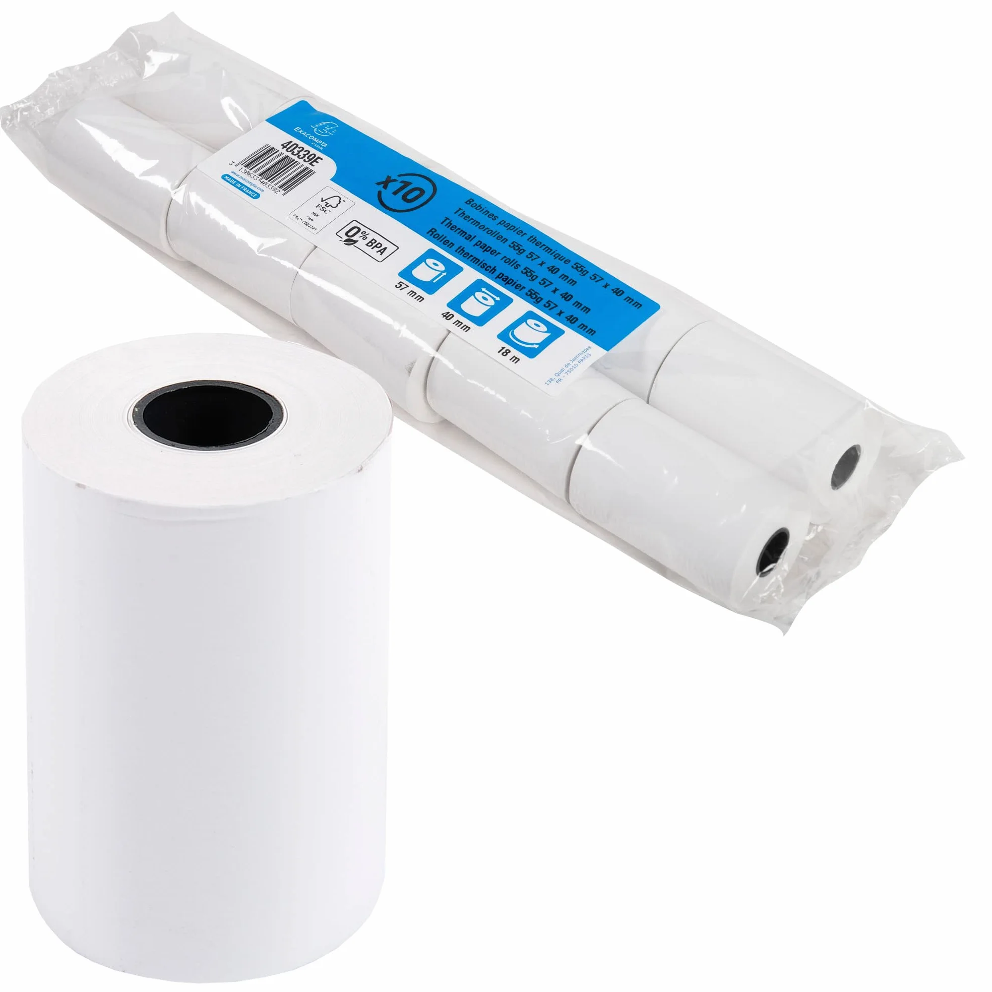 Exacompta Bobines pour tickets carte bancaire 57x40 mm thermique 55g/m² 18 m Blanc