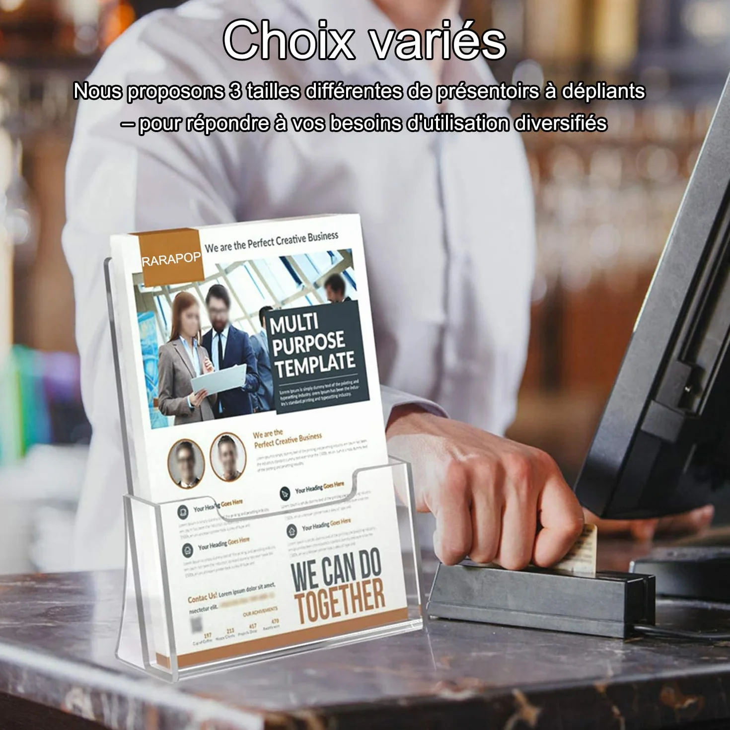 Porte-brochure en acrylique transparent A4 Lot de 2 supports autonomes pour menus magazines