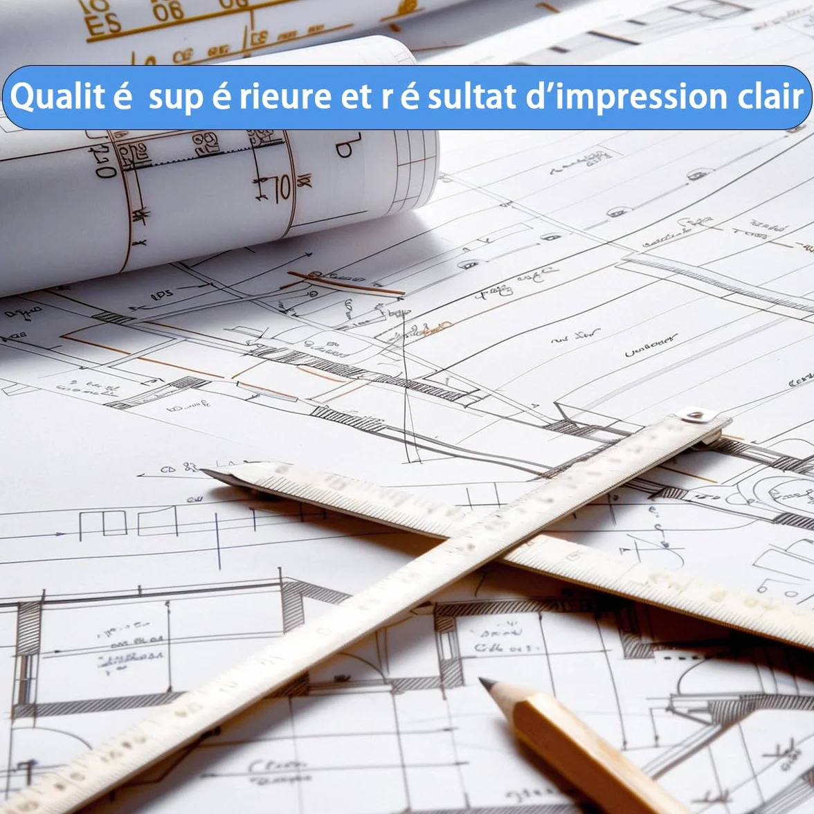 Papier pour traceur 610 mm x 50 m, 24 inch x 150 ft, 4 rouleaux, mandrin 2 pouces