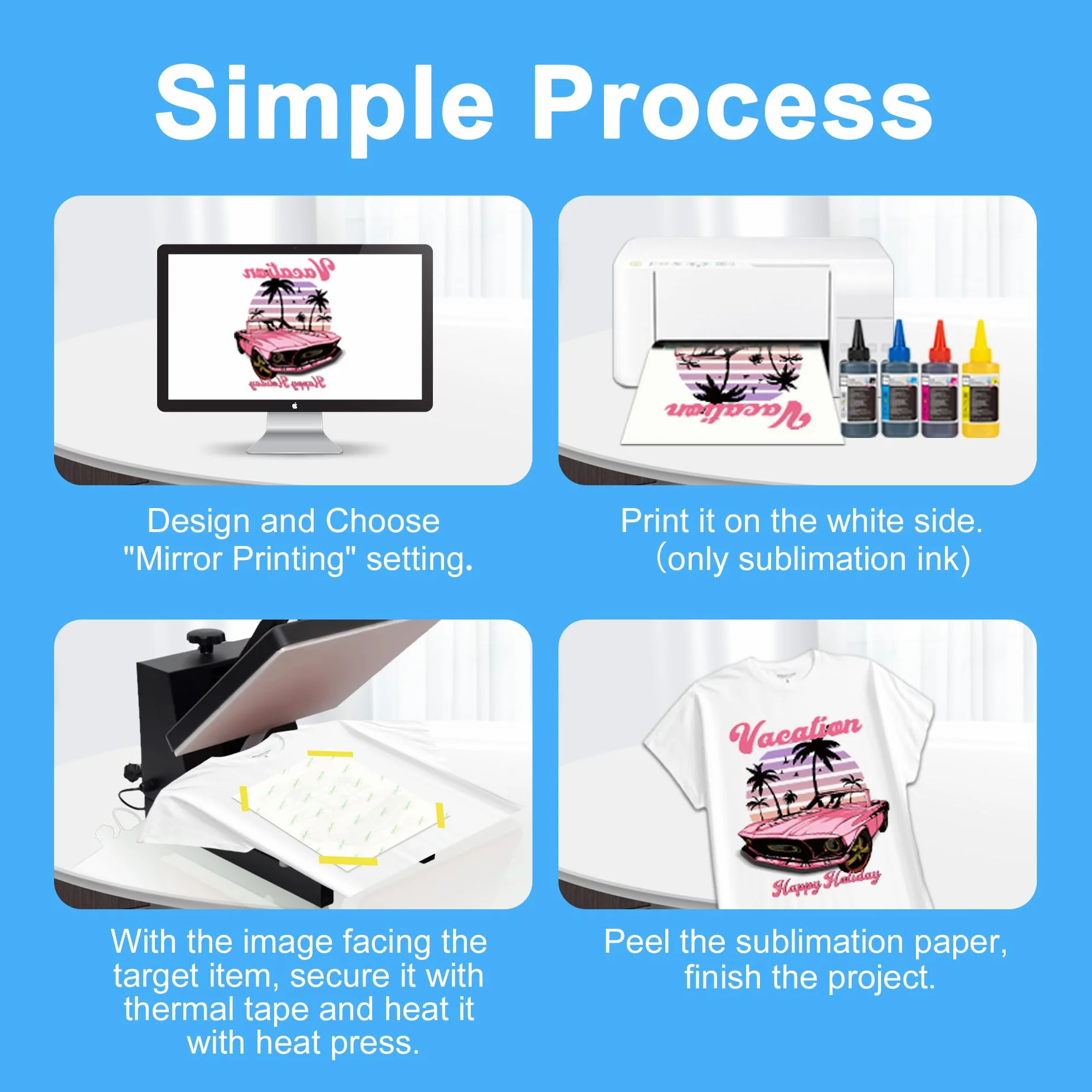 Papier de Sublimation A4 210x297 mm 120 g/m² 110 Feuilles Compatible EPSON SAWGRASS RICOH Brother