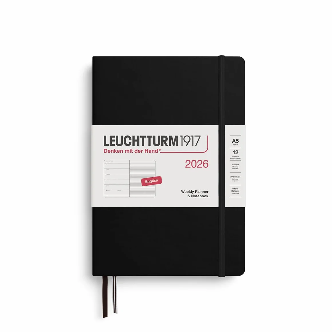 LEUCHTTURM1917 372650 Agenda semainier 2026 A5 noir anglais