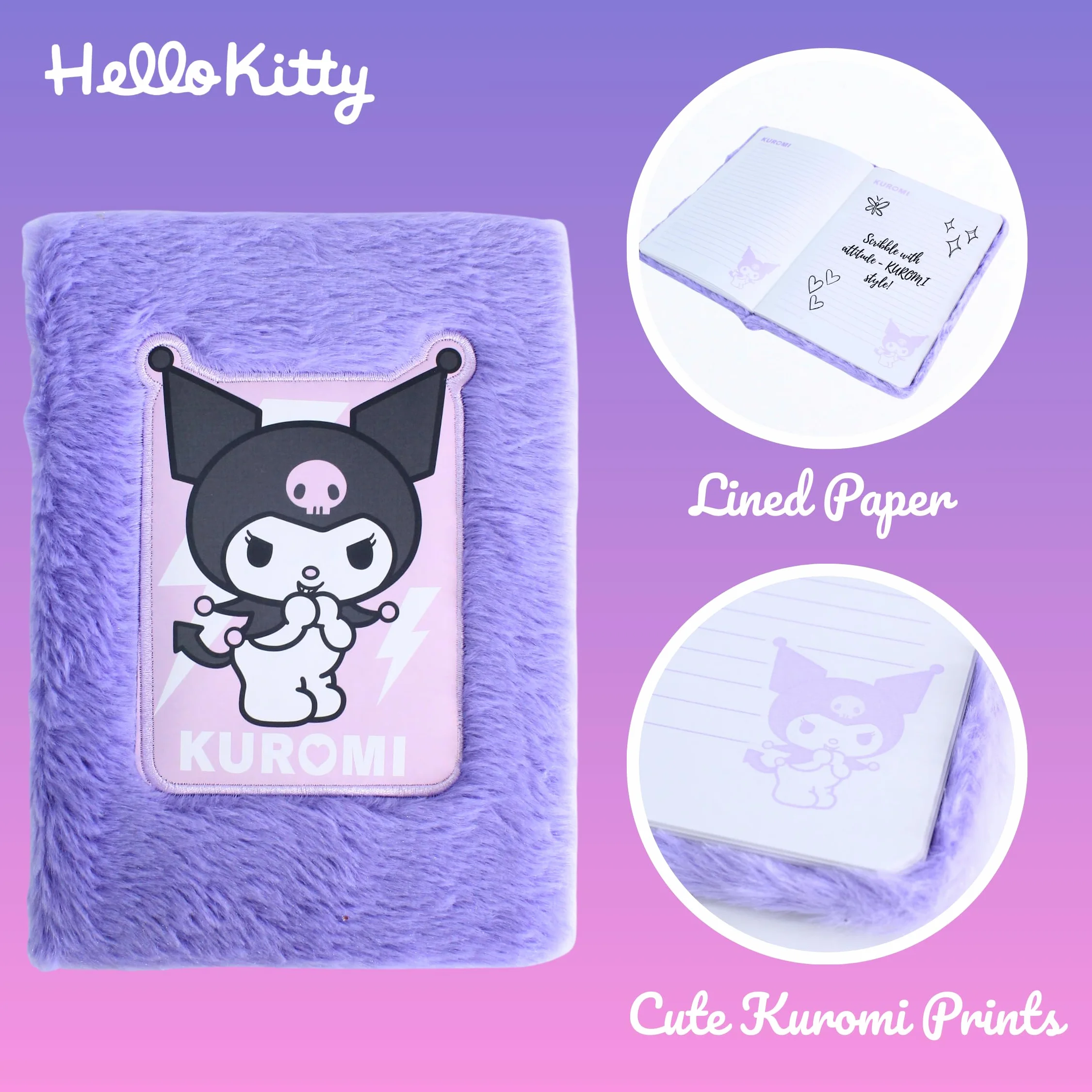 Hello Kitty Kuromi Coffret Papeterie Carnet Peluche Stylo Pompon Filles