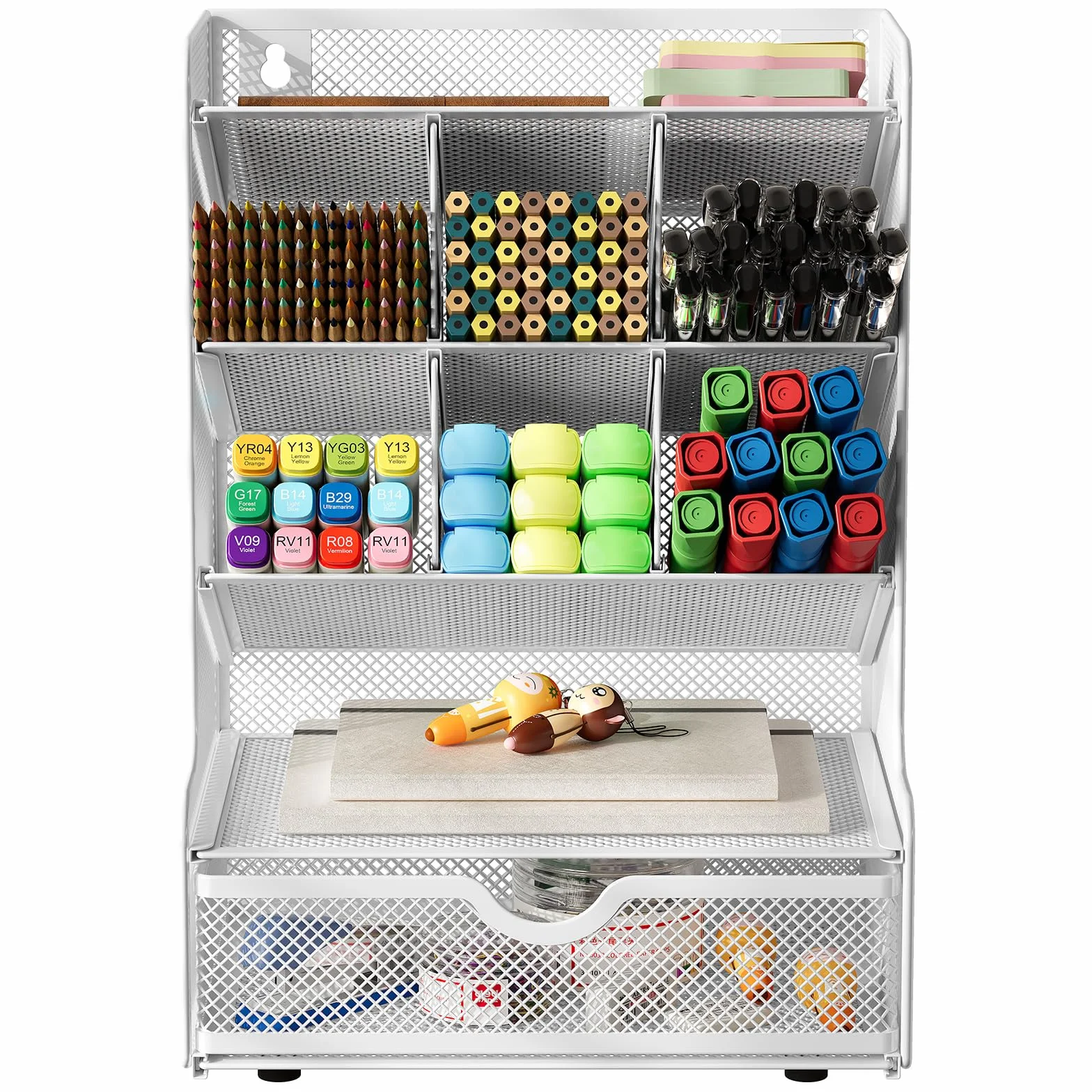 EasyPAG Organisateur de Bureau Métal 9 Compartiments avec Tiroir Blanc
