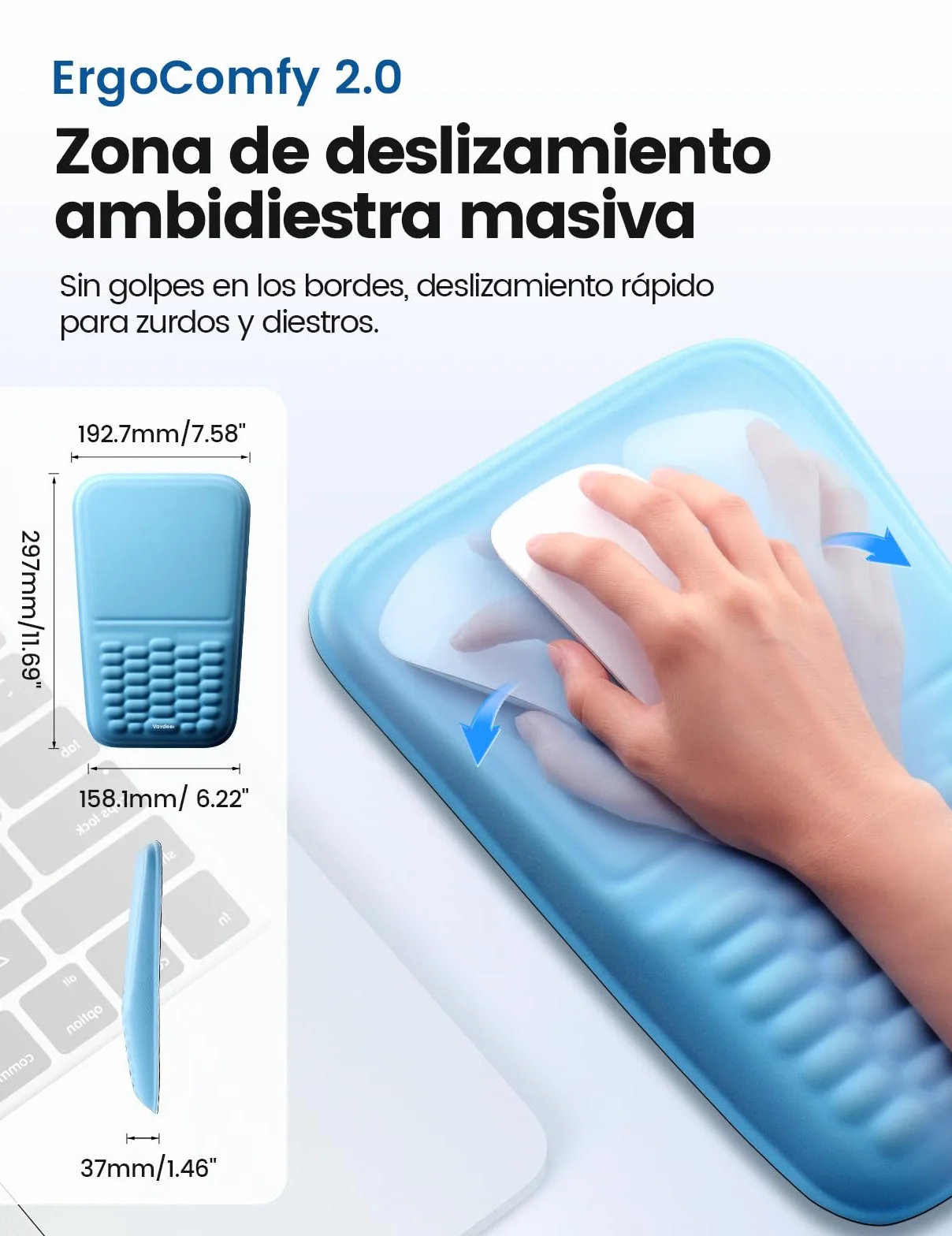 VAYDEER Repose-poignet Ergonomique Support en mousse à mémoire Tapis de souris Anti-glissement Bleu