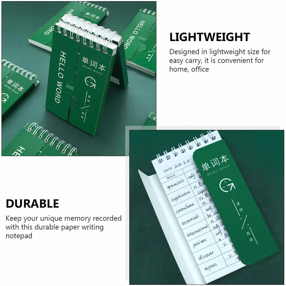 DIYEAH 3pcs Vocabulary Notebook English Word Notepads Student Stationery Green Paper