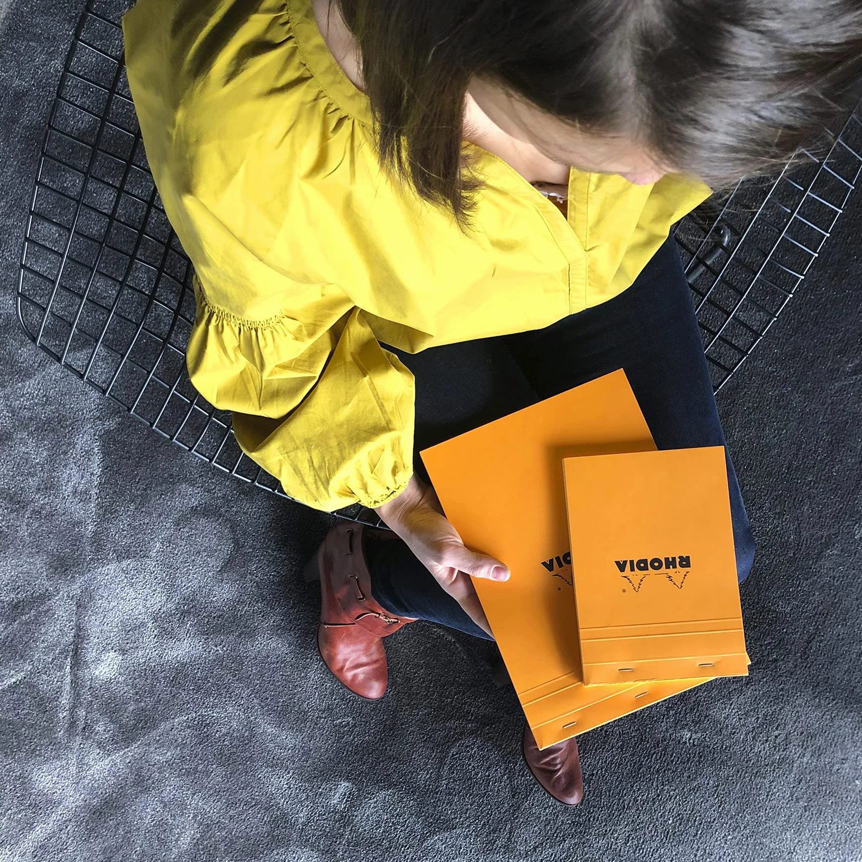 Rhodia Bloc-Notes Agrafé N°18 Orange A4 Petits Carreaux 80 Feuilles Papier Clairefontaine 80 g/m² Paquet de 5 blocs