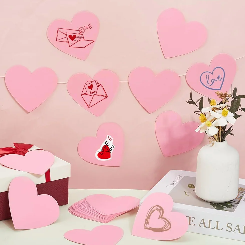 Cœur Rose en Papier Découpé 450cm 50 pièces Tableau D'Affichage Rubans Adhésifs Double Face Ronds Saint Valentin