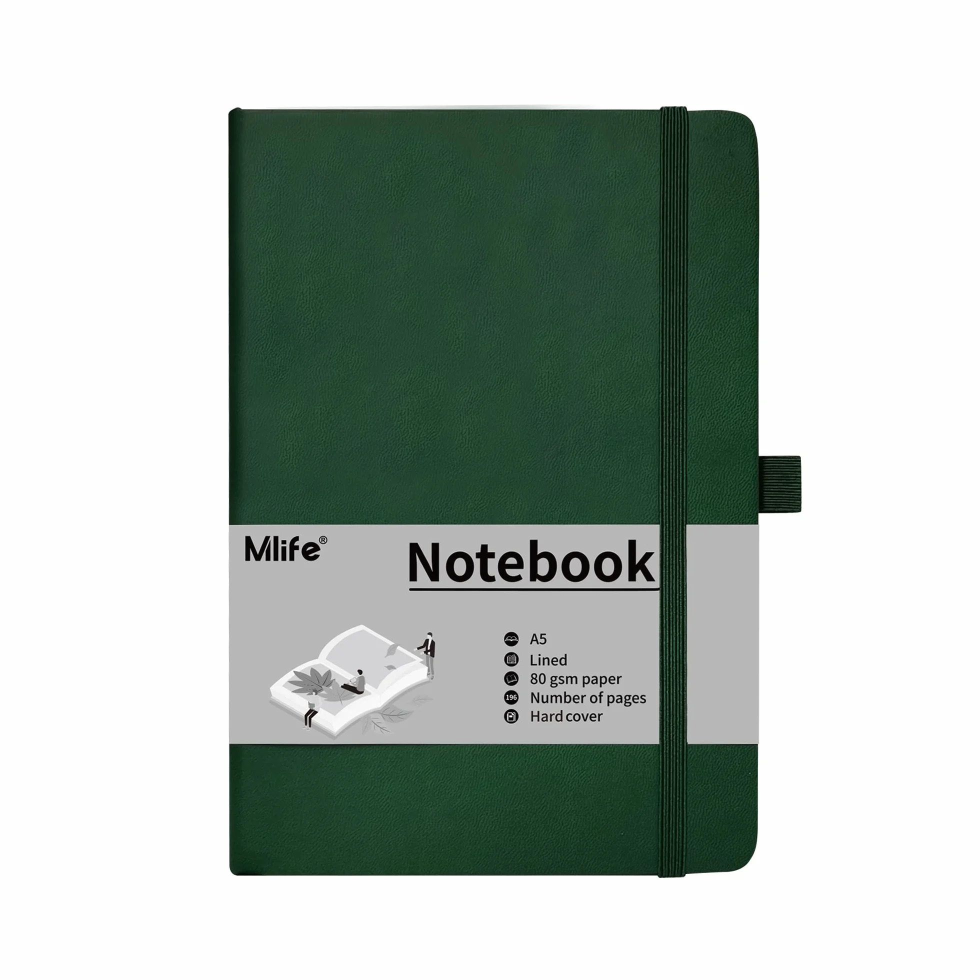 Carnet de Notes A5 Ligné 192 Pages Couverture Rigide avec Bande Élastique et Poche Pliable Cuir The Pro Vert