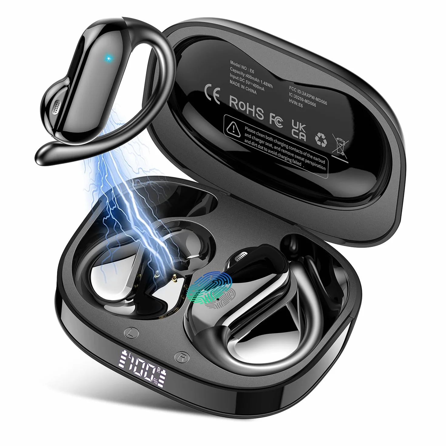 AI Ecouteur Traducteur Instantané Bluetooth 5.4 165 Langues 8 Modes Traduction 42H Open Ear ENC APP Noir