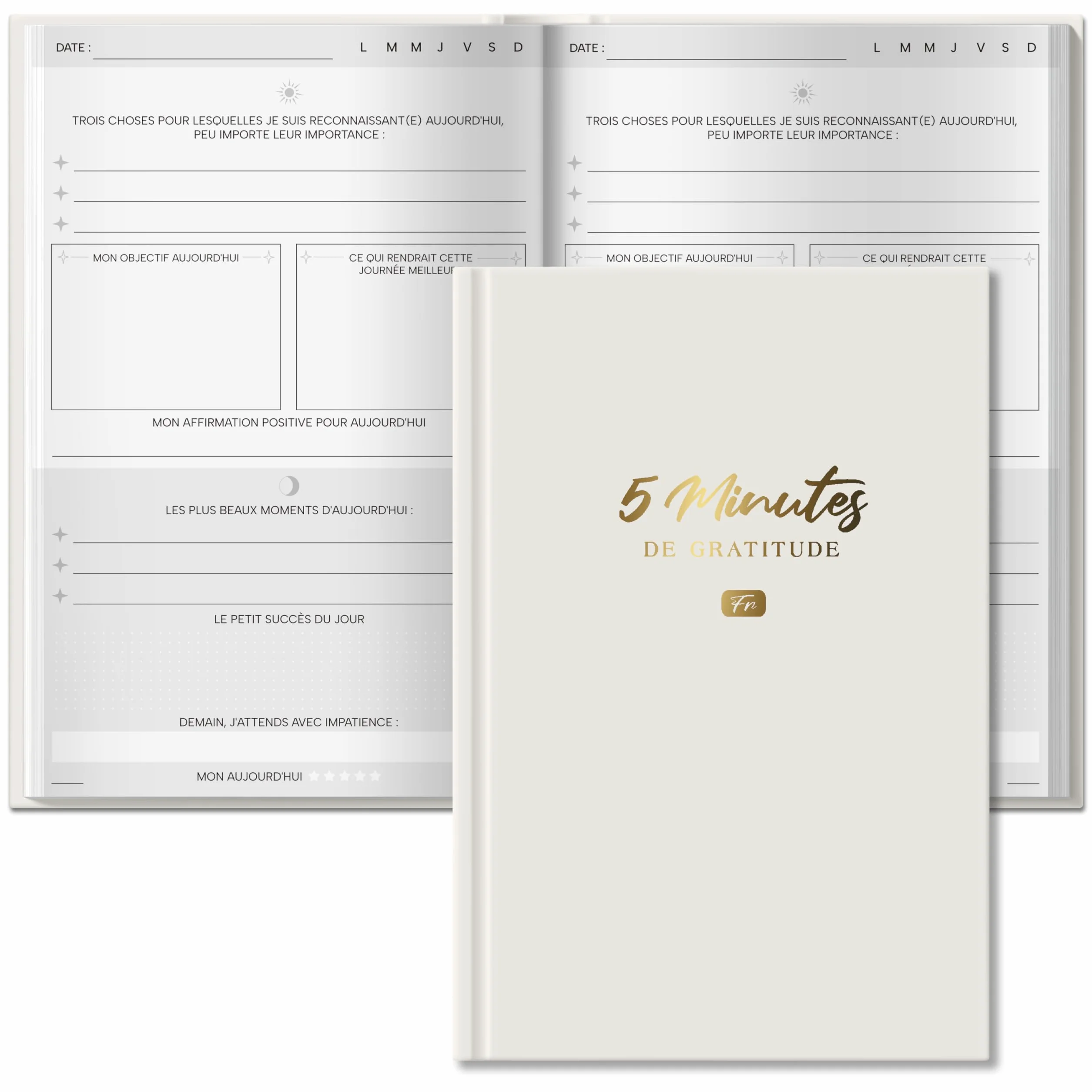 BIROYAL A5 Journal de Gratitude Pleine Conscience 128 Pages Couverture Rigide Beige