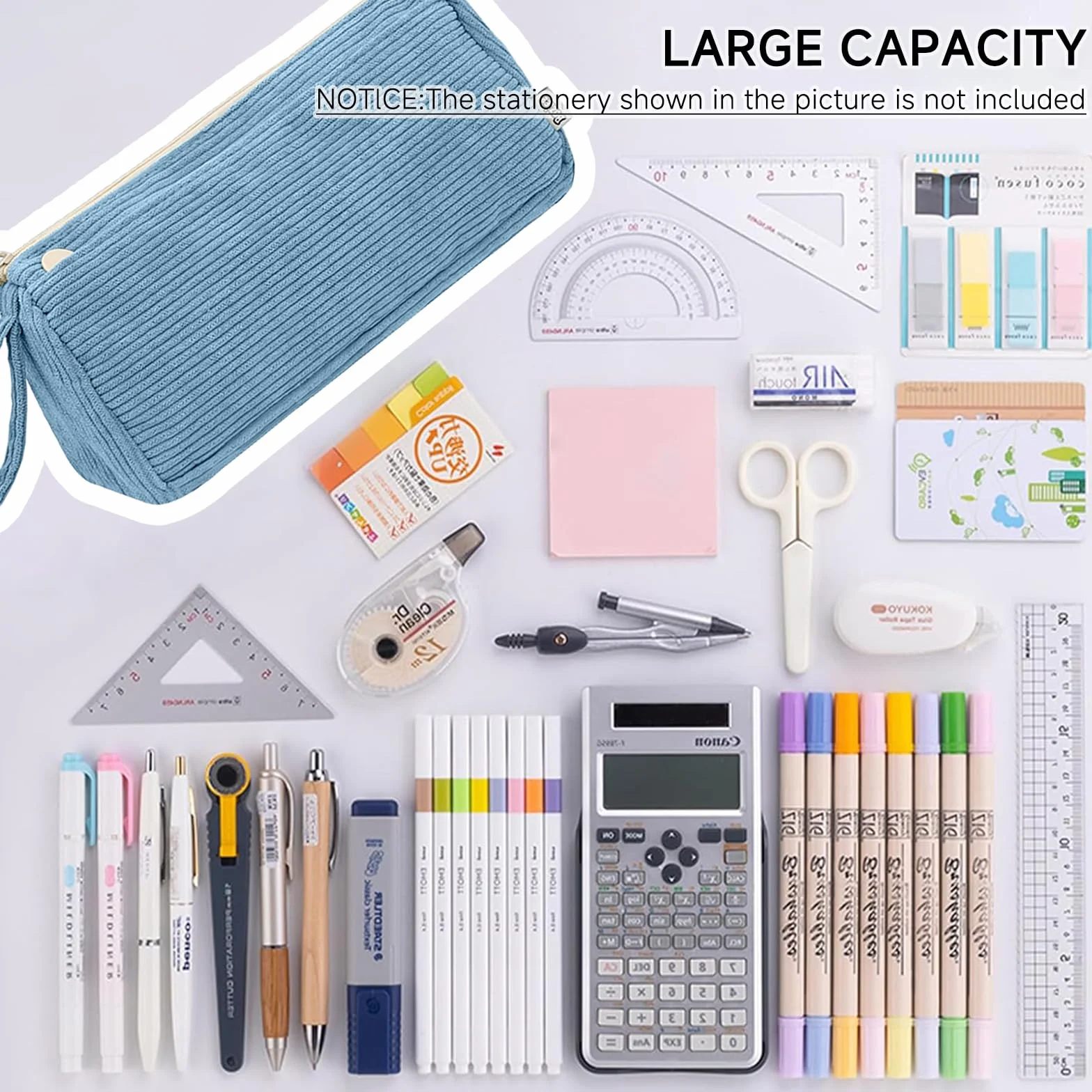 Trousse à Crayons Velours côtelé Filles Adolescentes Bleu