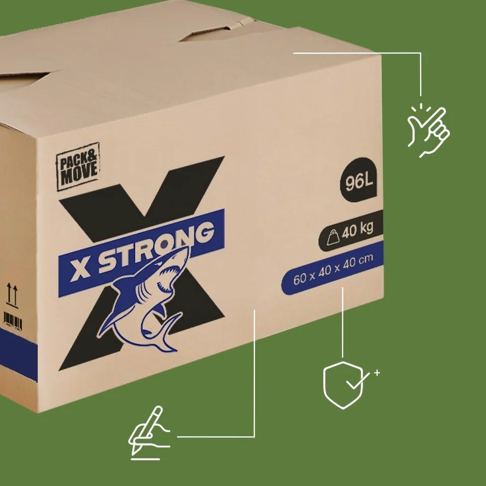 Pack and Move Lot de 5 Cartons Déménagement X Strong 60 x 40 x 40 cm Charge 40 kg