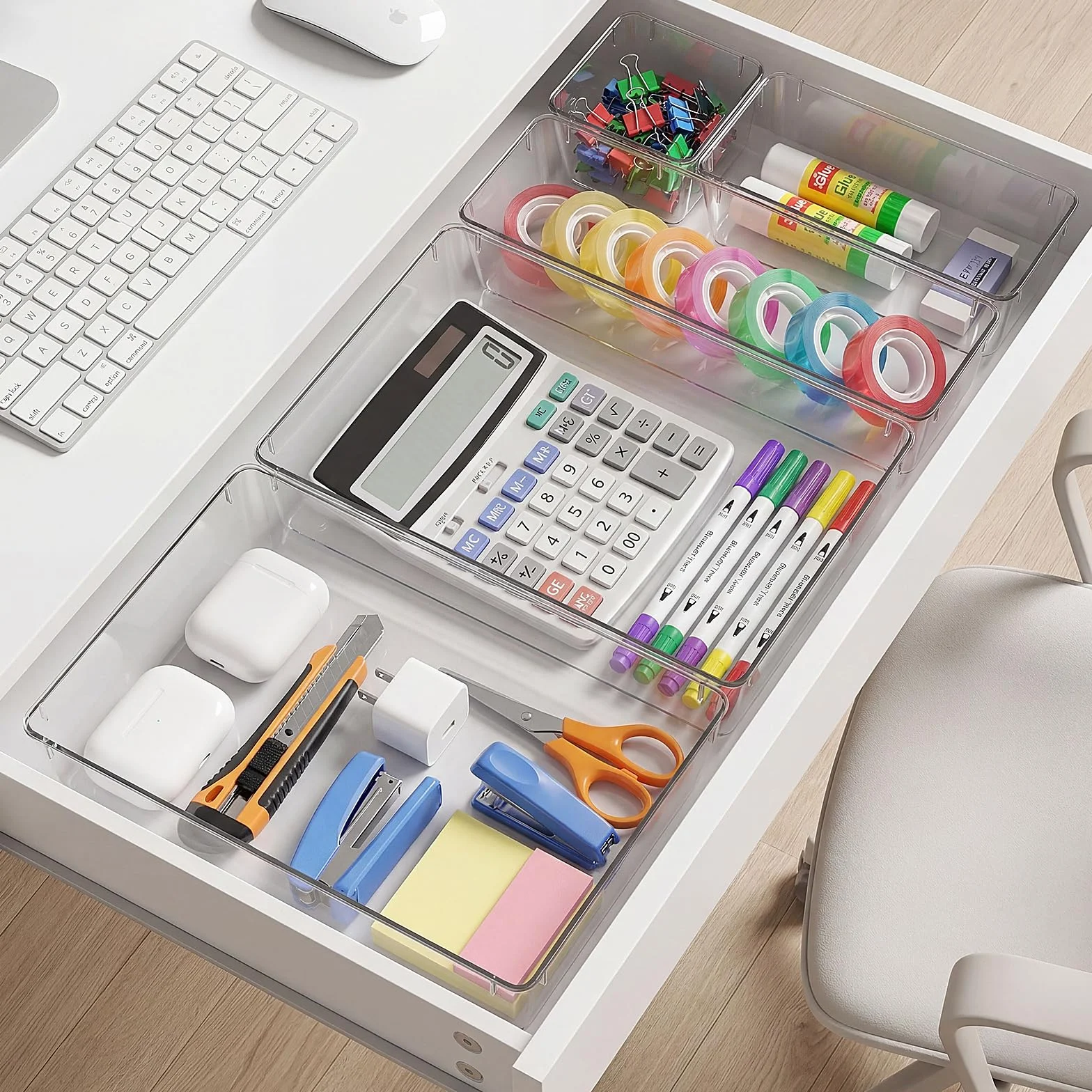 Radikor Lot de 16 Organisateurs de Tiroir, Bacs de Rangement Plastique Transparent, 4 Tailles pour Salle de Bain, Cuisine et Bureau