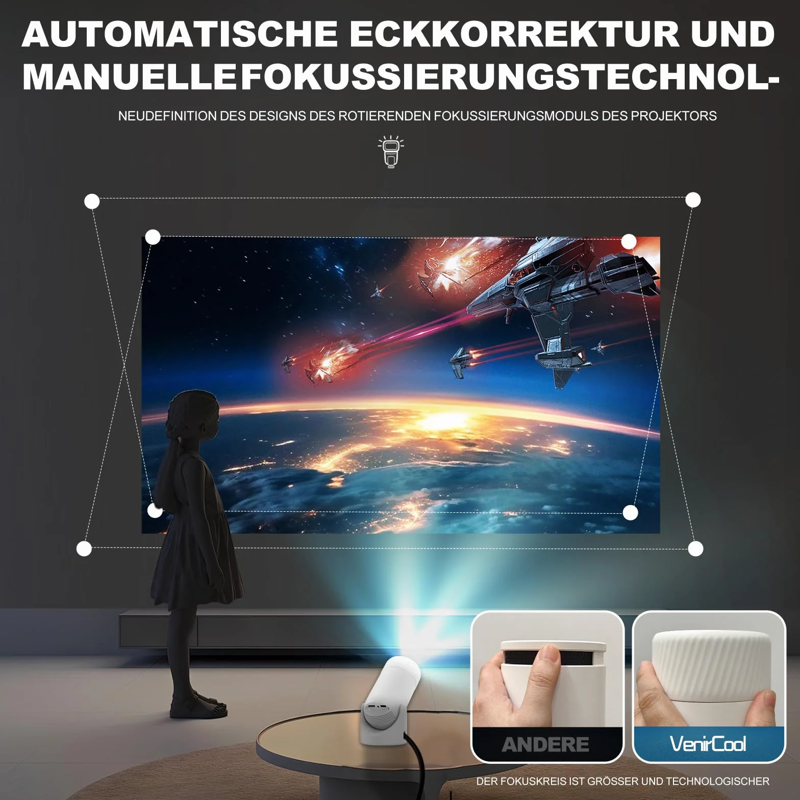 VenirCool P2 Projecteur Portable 13000L Support 4K WiFi6 Correction Keystone Électrique Vidéoprojecteur