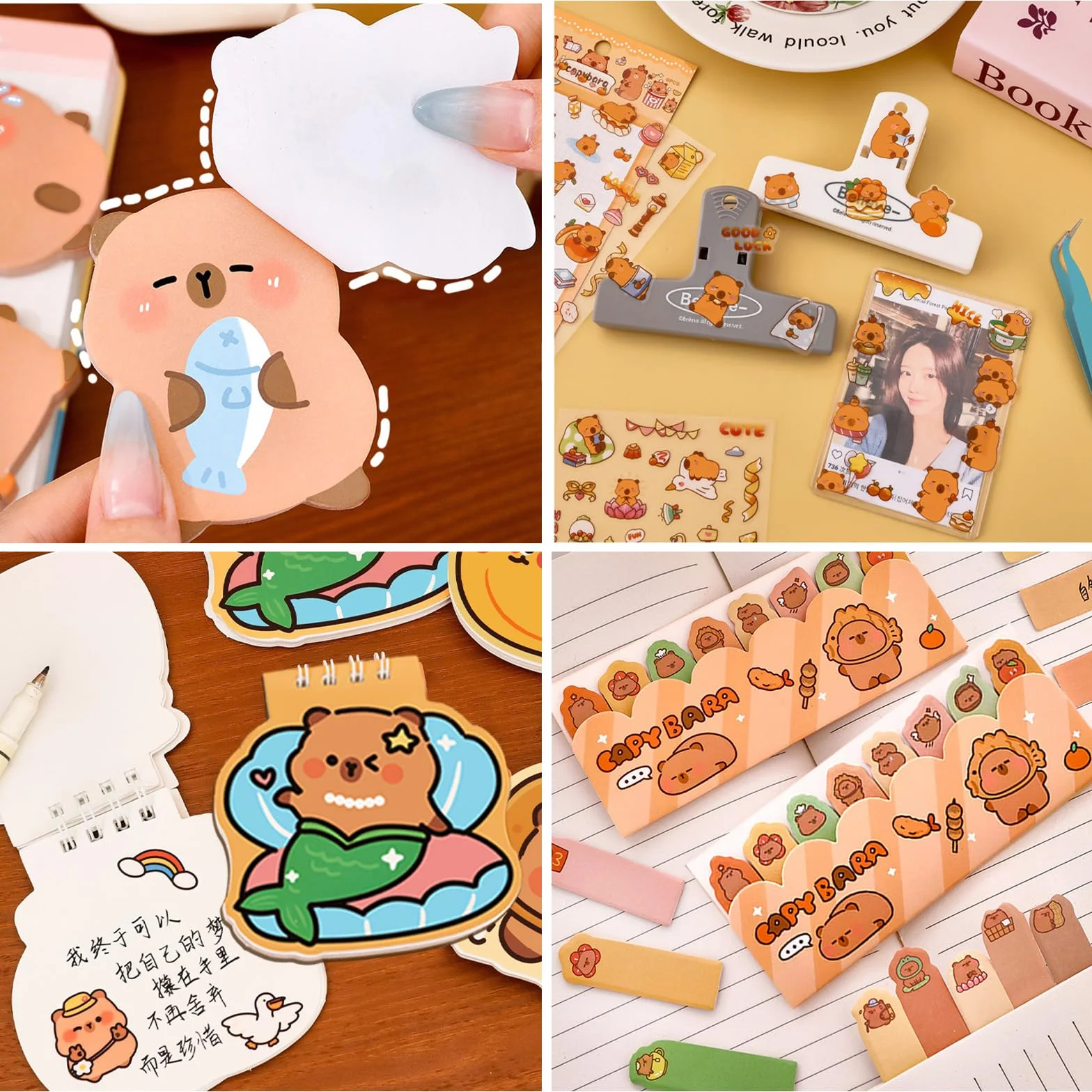 Ensemble de Capybara Papeterie Trousse Scolaire avec Post It Livre Mini Cahier Spirale Stickers Sac Cadeau