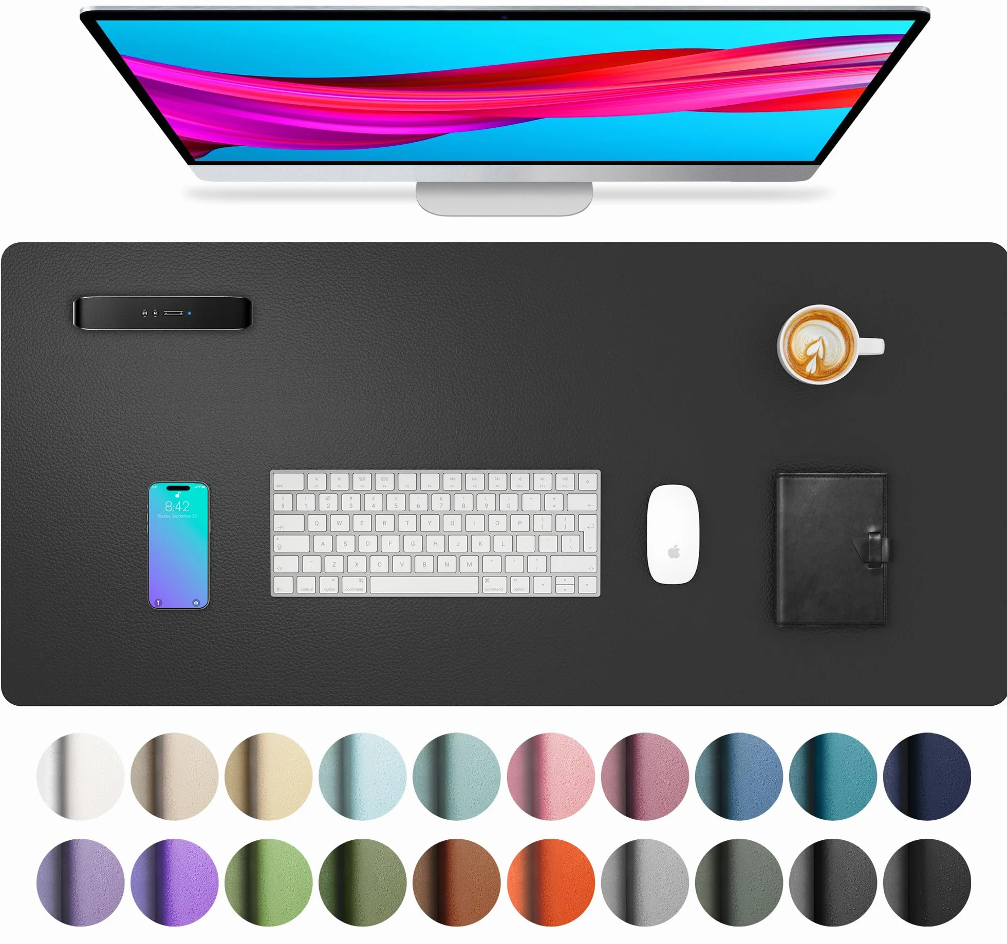 Sous-main tapis de bureau cuir PU 80x40 cm noir antidérapant protection étanche