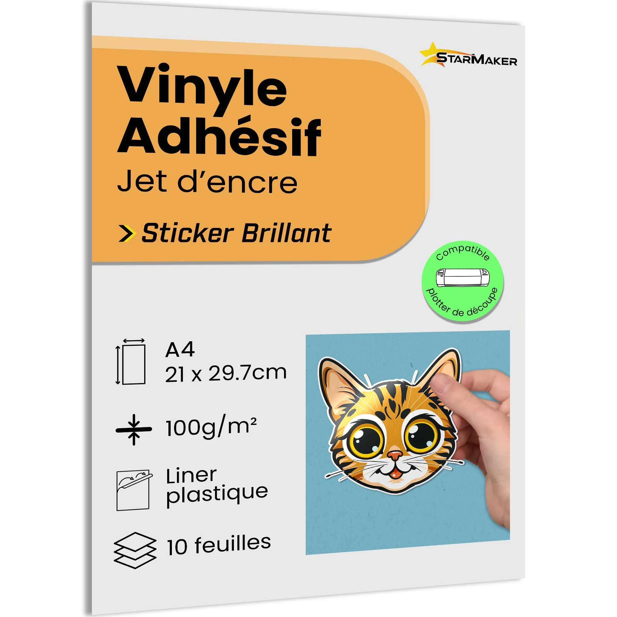 Vinyle Brillant A4 10 Feuilles Autocollant Imprimable Jet d'Encre Étanche Résistant pour Stickers Plotter