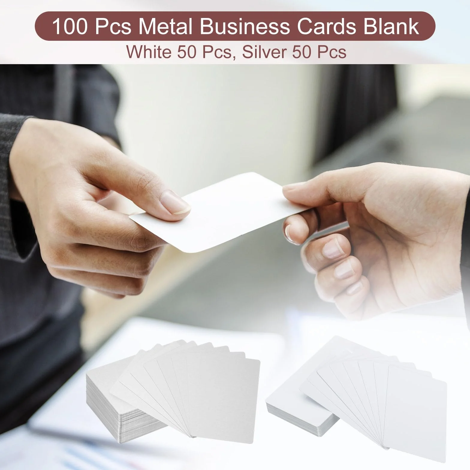 PATIKIL 100 Cartes De Visite Métal Sublimation 0,22 mm 86x54 mm Aluminium Imprimables Blanc Argentée