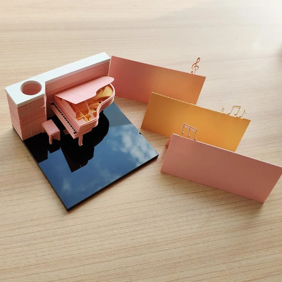 Calendrier 2025 avec bloc-notes 3D créatif - Décoration de bureau pour amateurs de piano