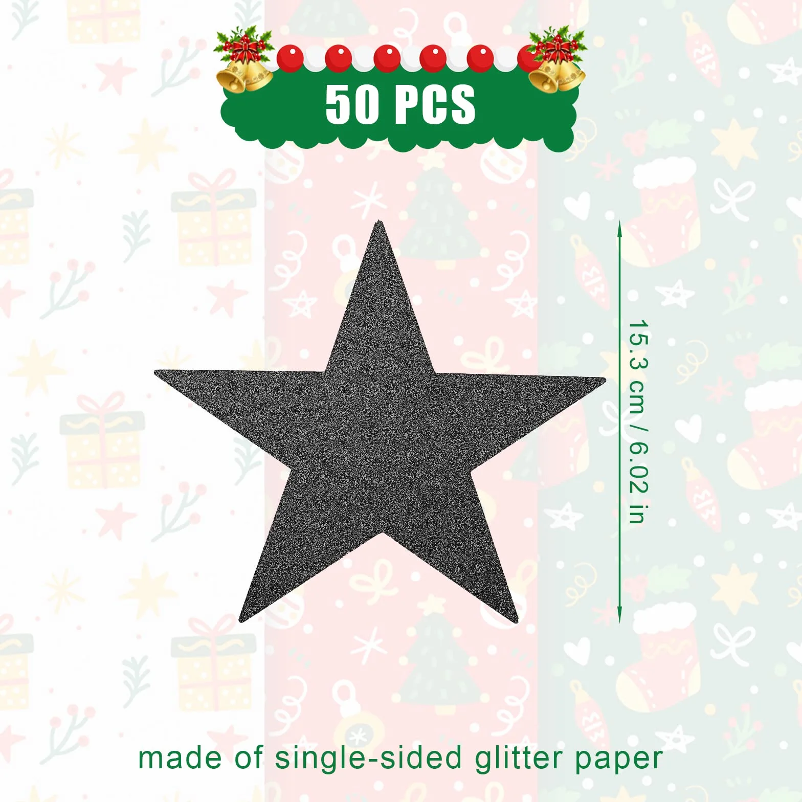 Confettis en Papier Étoile Scintillante 15,3cm 50pcs Découpes d'Étoiles pour Tableau d'Affichage Fête (Noir)