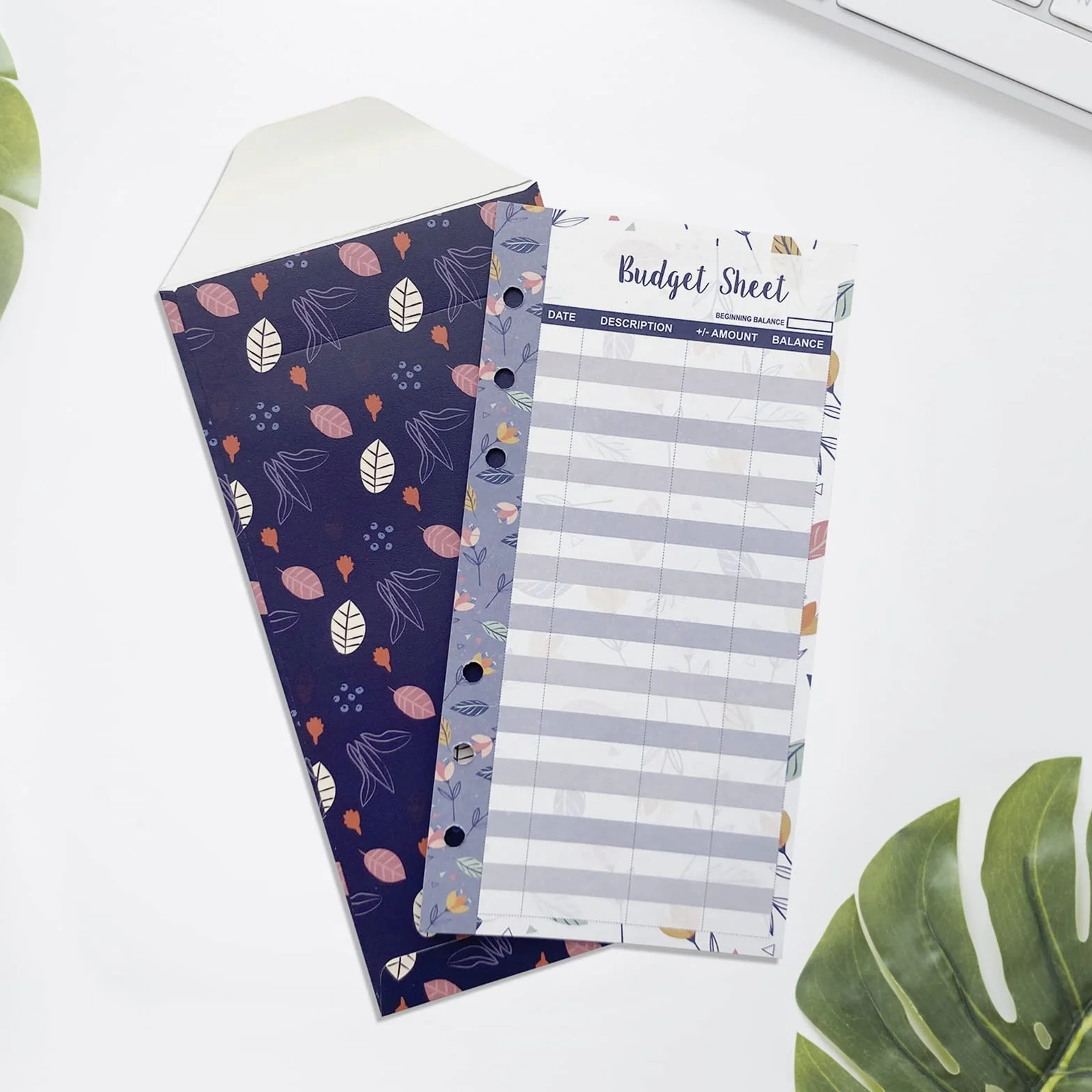 Enveloppes laminées florales avec pochettes pour espèces, portefeuille budgétaire, feuilles de classeur pour femme