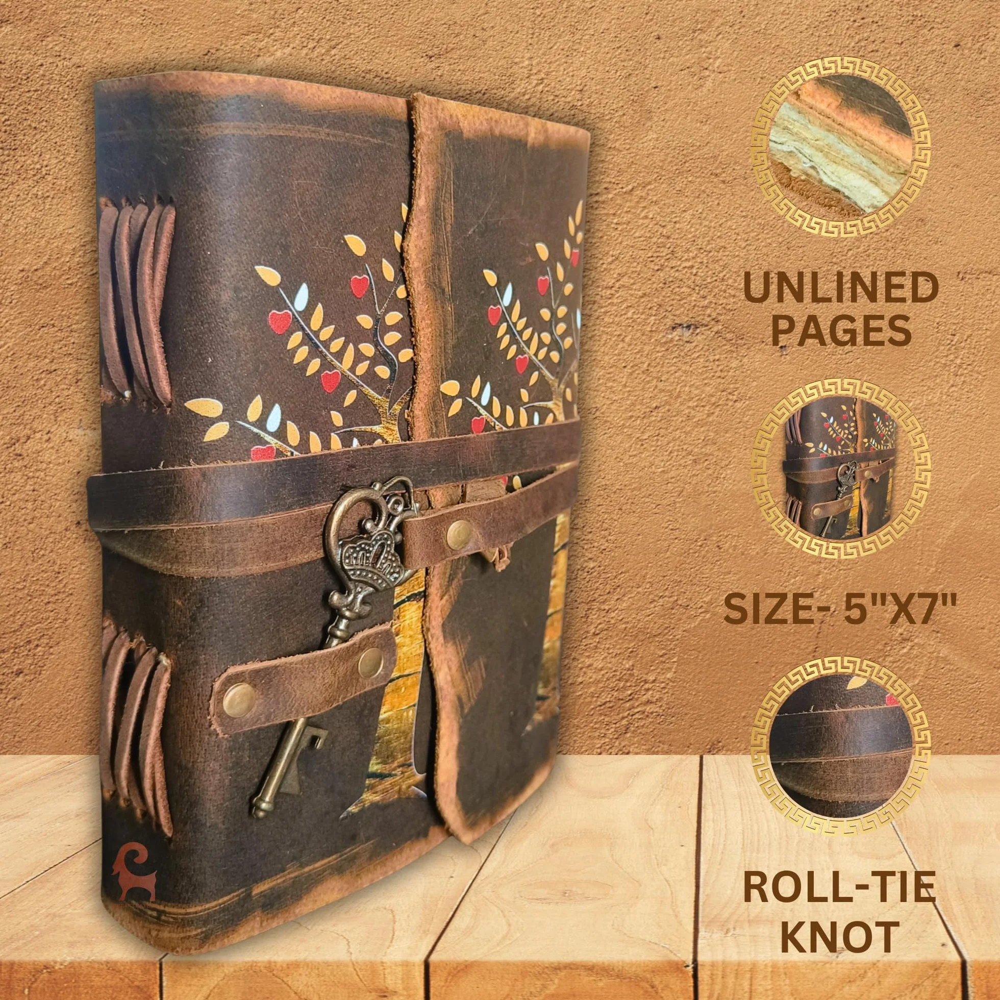 URBAN LEATHER Journal Intime Arbre De Vie Feuilles De Cœur Couverture Cuir Papier Vierge