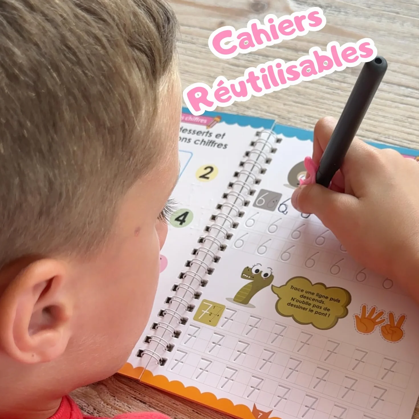 Kit Calligraphie Enfant 4 Cahier Écriture Maternelle CP Alphabet Chiffres Dessin Stylo Magique Effaçable Recharges Guide Doigts