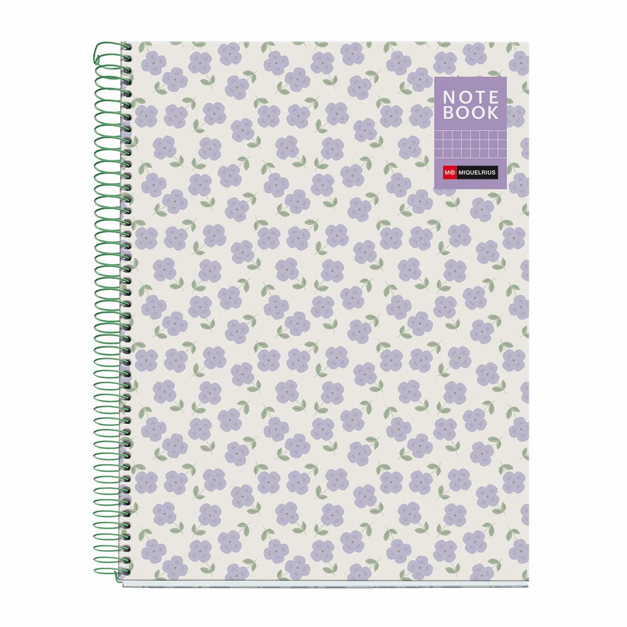 Miquelrius Cahier A4 quadrillé 5x5 mm, Couverture rigide, 80 feuilles microperforées, Papier 90 g/m², Spirale métallique, Violet