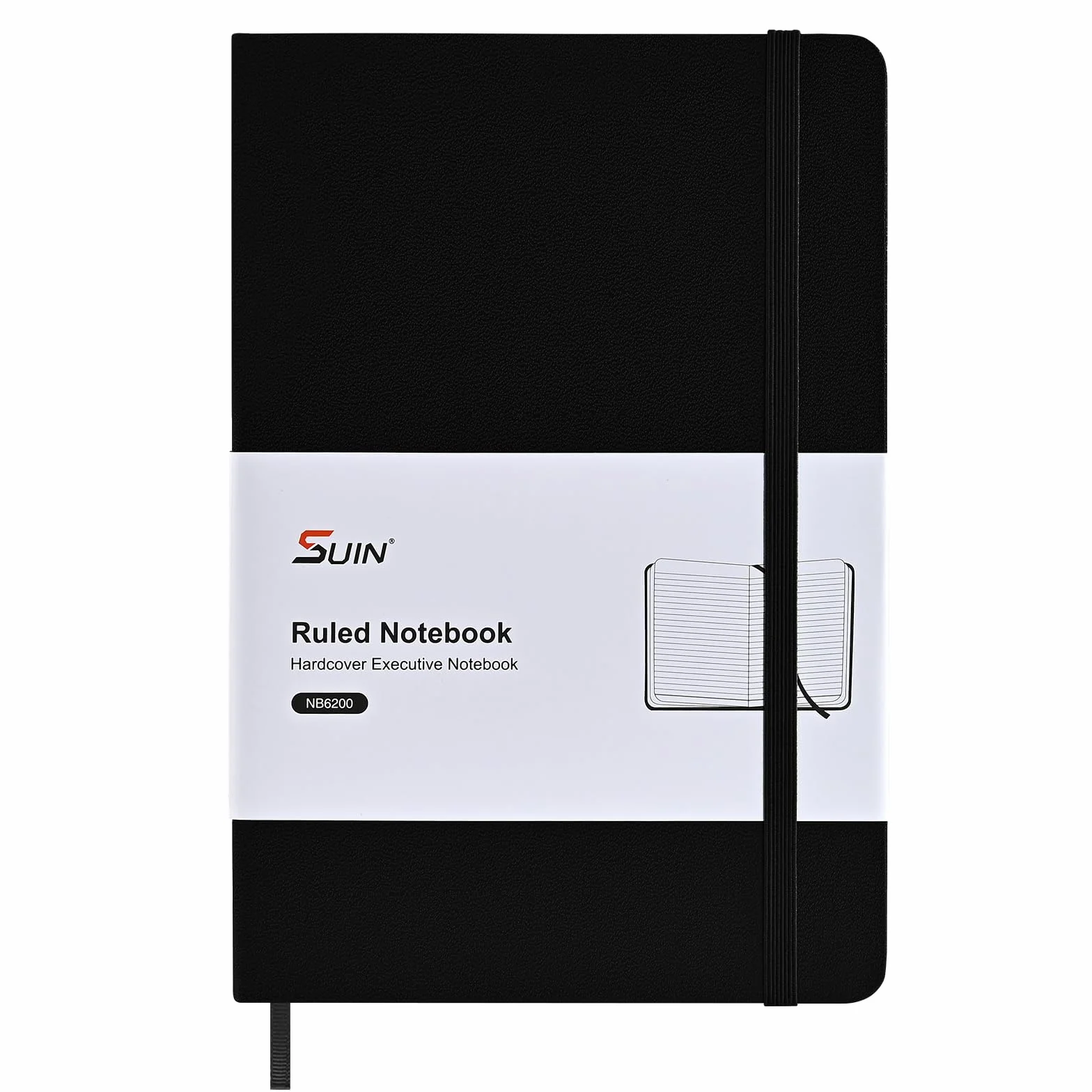 SUIN Carnet professionnel ligné couverture rigide A5 noir 100 g/m² cuir synthétique