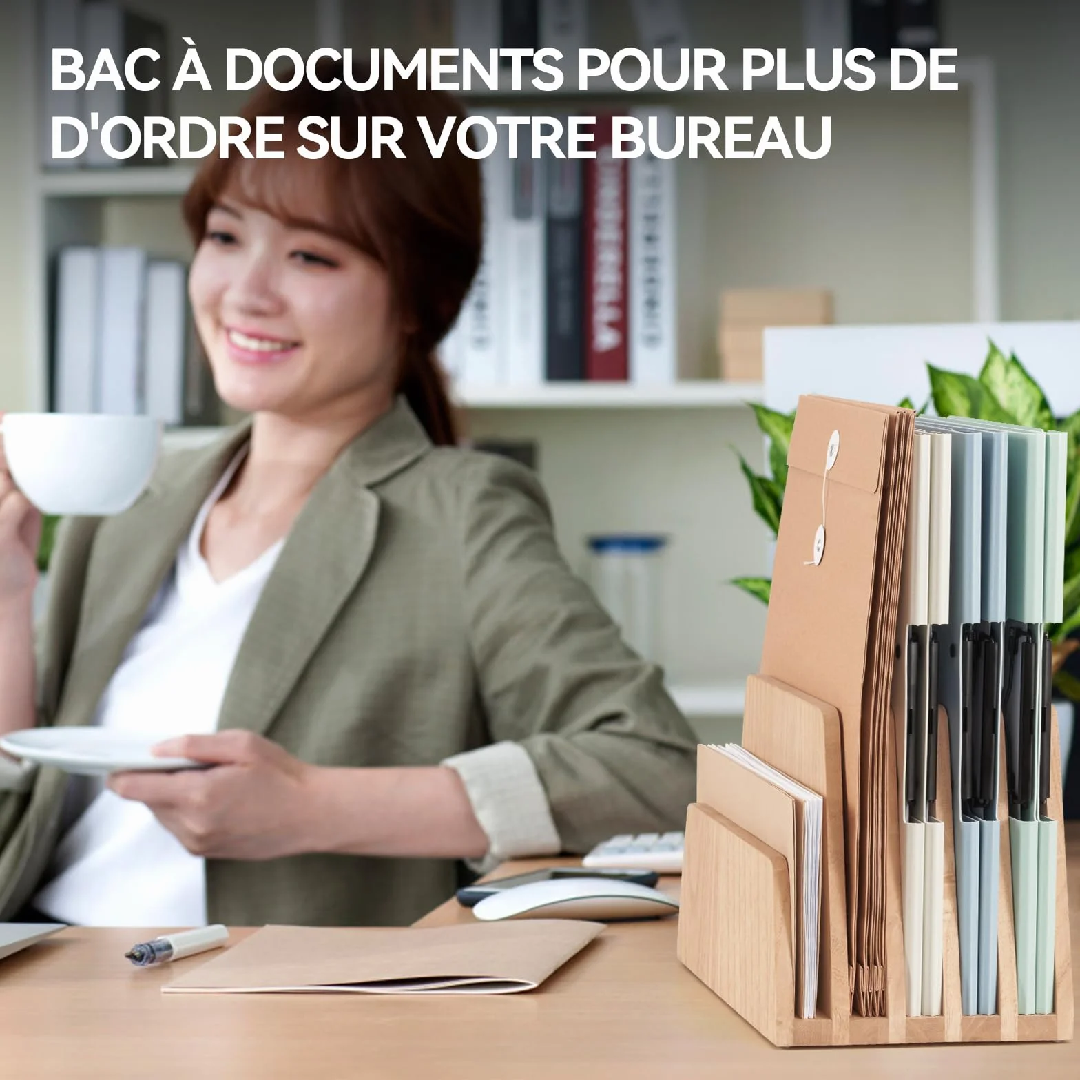 KIRIGEN Bureau en bois Organisateur de courrier 5 slots File Paper Holder Document Letter Holder