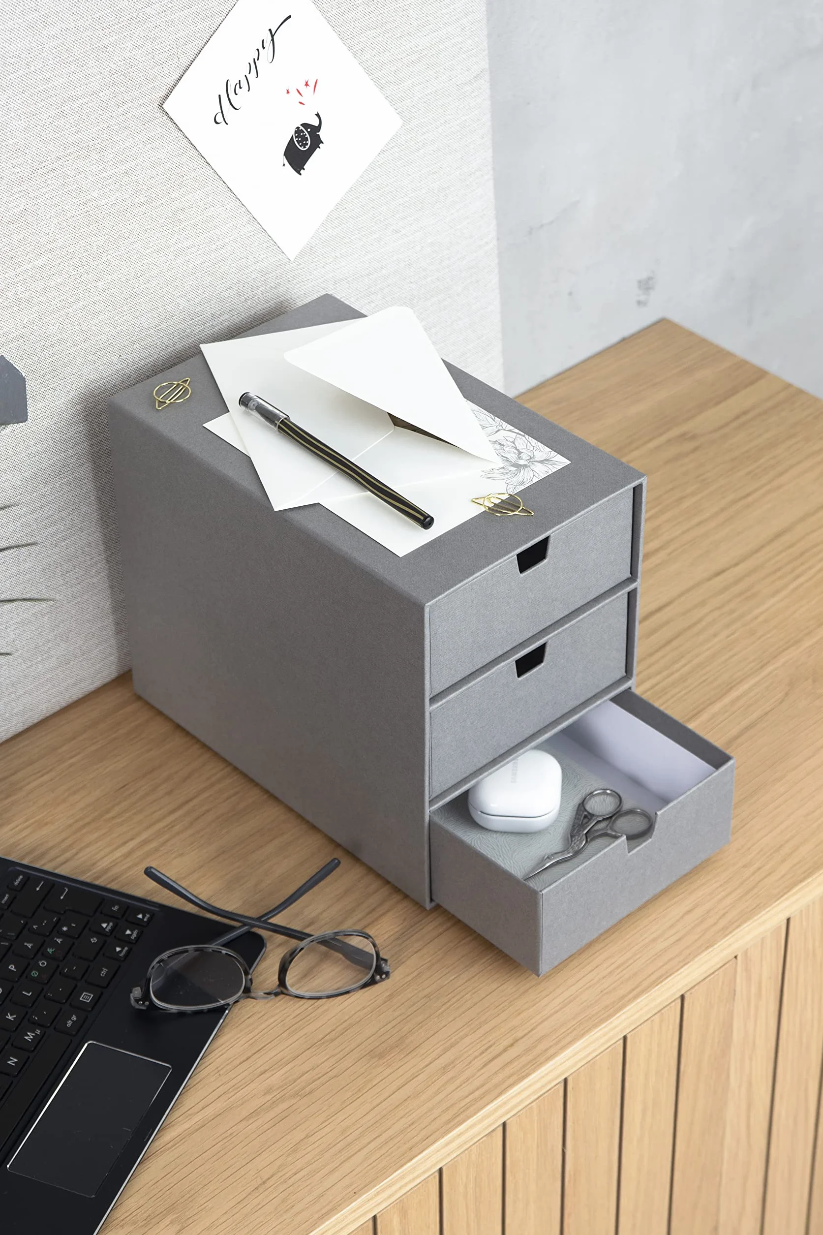 Bigso Box of Sweden organiseur bureau 3 compartiments rangement tiroir documents gris