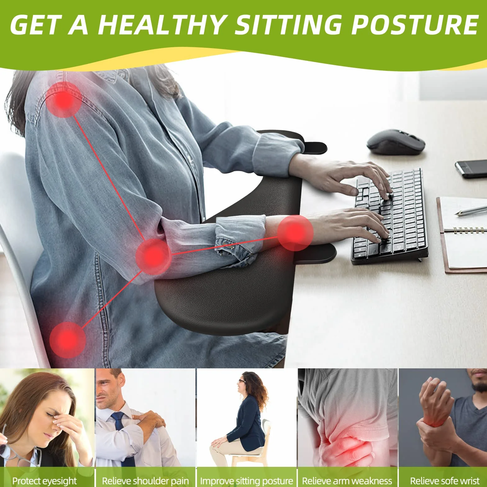 Ergonomics Extension Bureau Plateau, Pliable Repose-Poignet Coude Repose Bras Support, Ordinateur Clavier Plateau Extension De Table