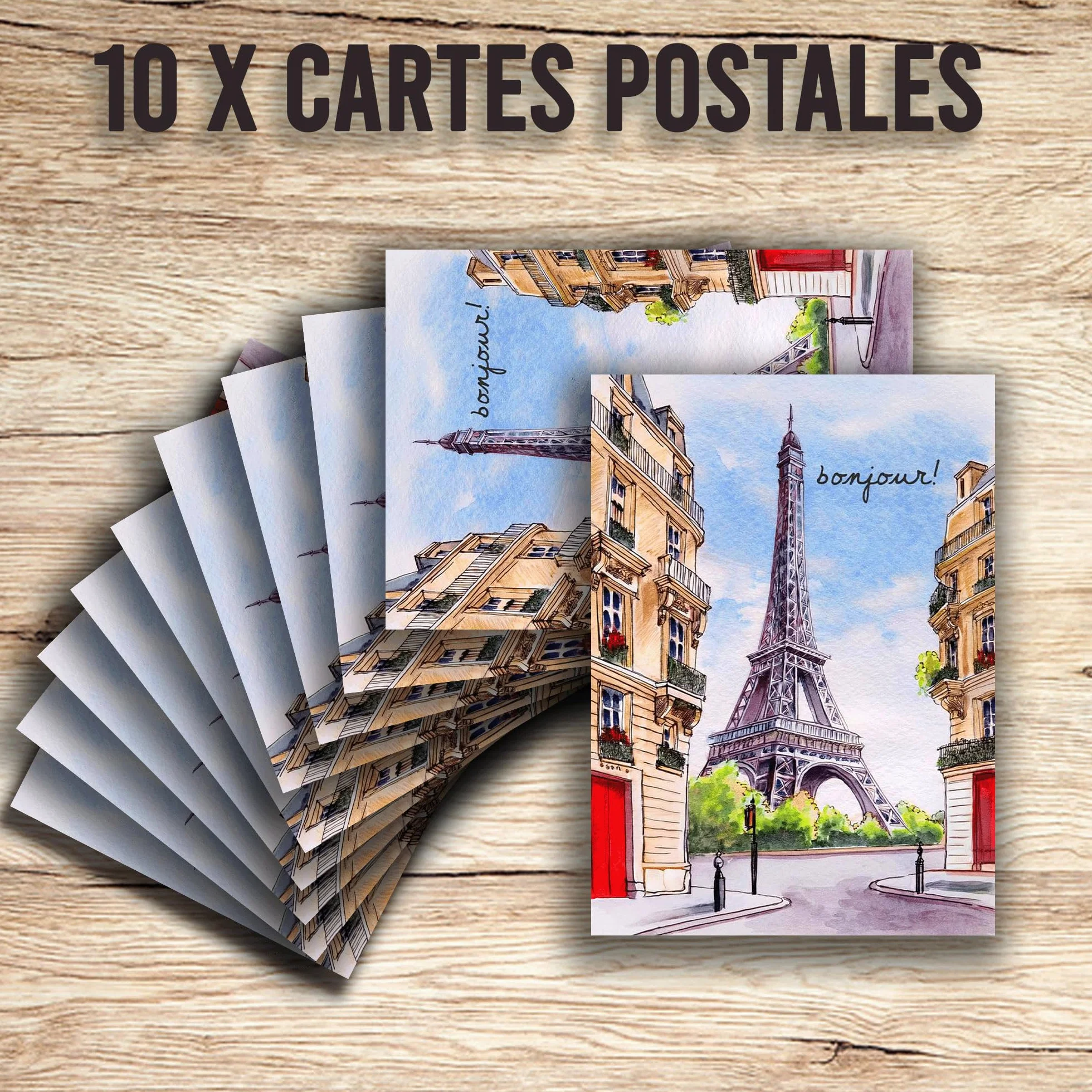 Colibri Paris Postcards Eiffel Tower Watercolour Illustration Pack of 10 A6