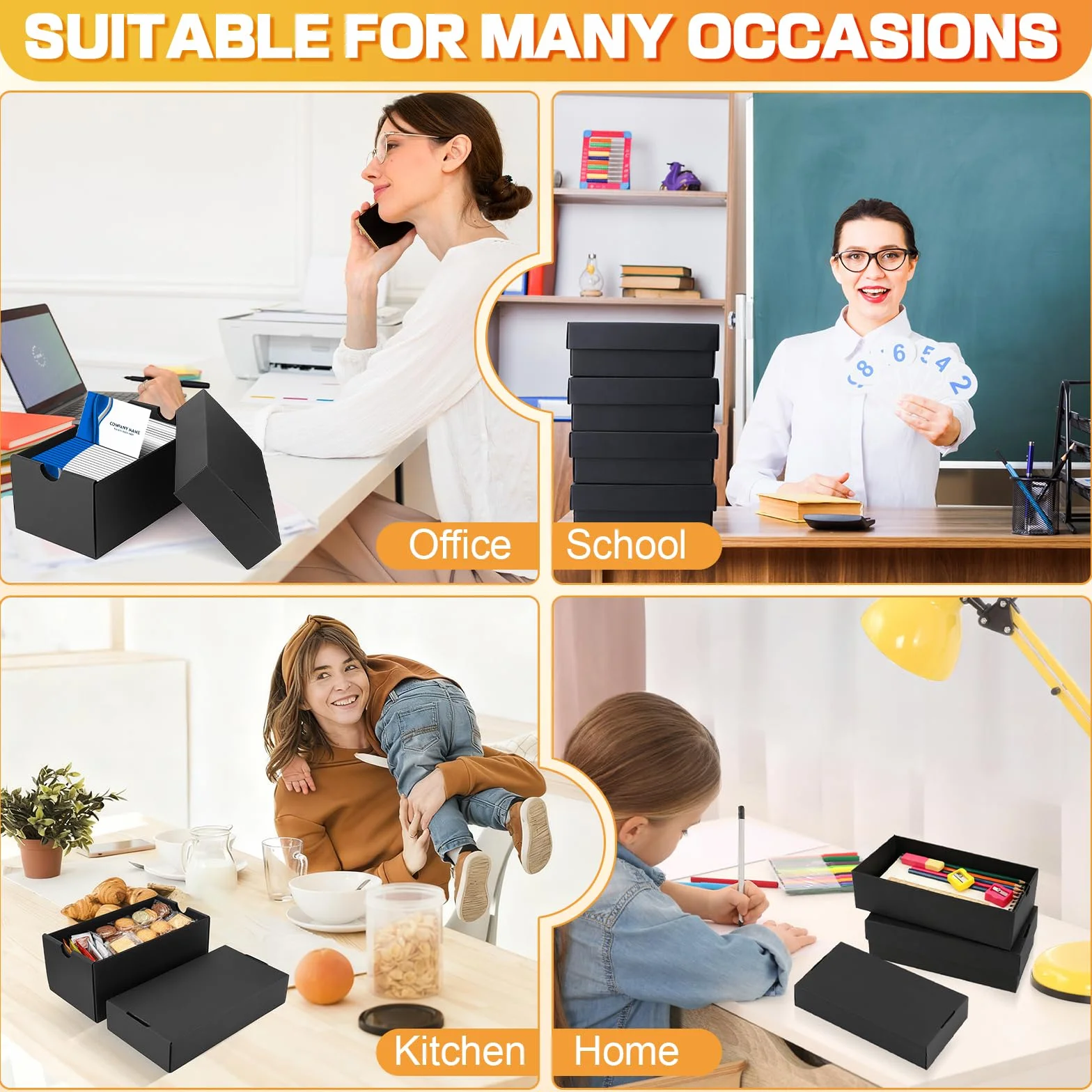 Boîtes À Fiches A7 112 Intercalaires 74×105mm Noir pour Flash Cards Organisation